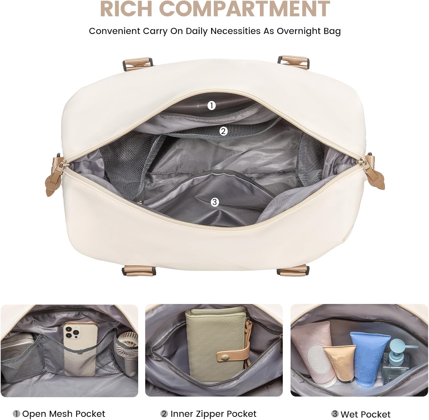 Weekender Bag for Women Cute Travel Tote Bag Gym Duffel Bag with Toiletry Bag Carry On Bag Overnight Hospital Bag - Image 3